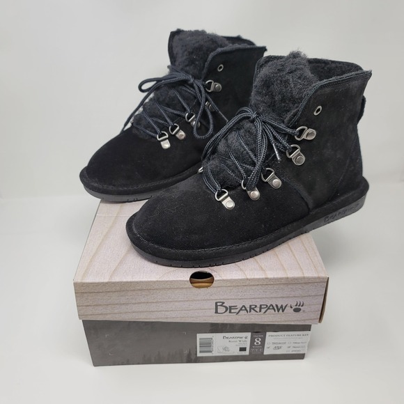 BearPaw Shoes - Bearpaw Kerri Suede Lace Up Ankle Snow Boots Booties Size 8 Wide Black Neverwet‎
